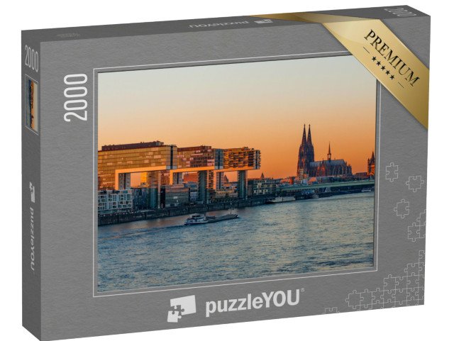 puzzle 2000 dílků „Jeřábové domy a katedrála při západu slunce, Kolín nad Rýnem“