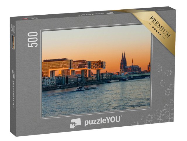 puzzle 500 dílků „Jeřábové domy a katedrála při západu slunce, Kolín nad Rýnem“