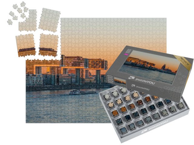 SMART SORTED® | Puzzle 1000 dílků „Jeřábové domy a katedrála při západu slunce, Kolín nad Rýnem“