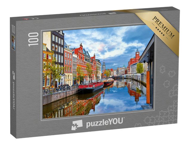 puzzle 100 dílků „Kanál v Amsterdamu na jaře, Holandsko“