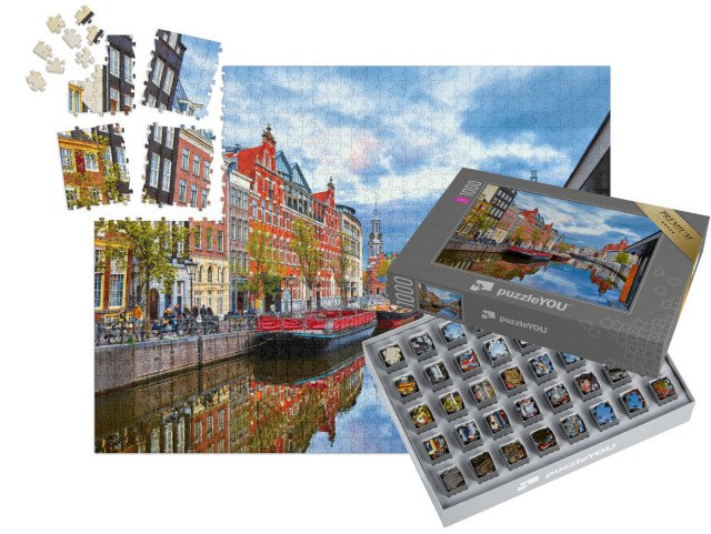 SMART SORTED® | Puzzle 1000 dílků „Kanál v Amsterdamu na jaře, Holandsko“