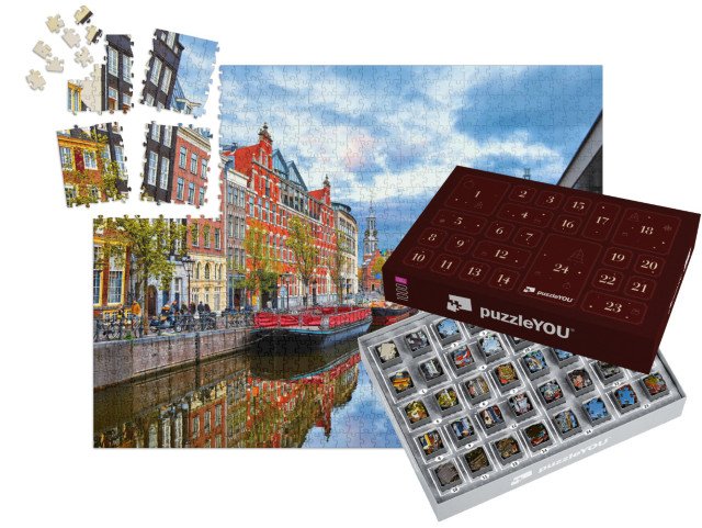 Adventní kalendář „Kanál v Amsterdamu na jaře, Holandsko“