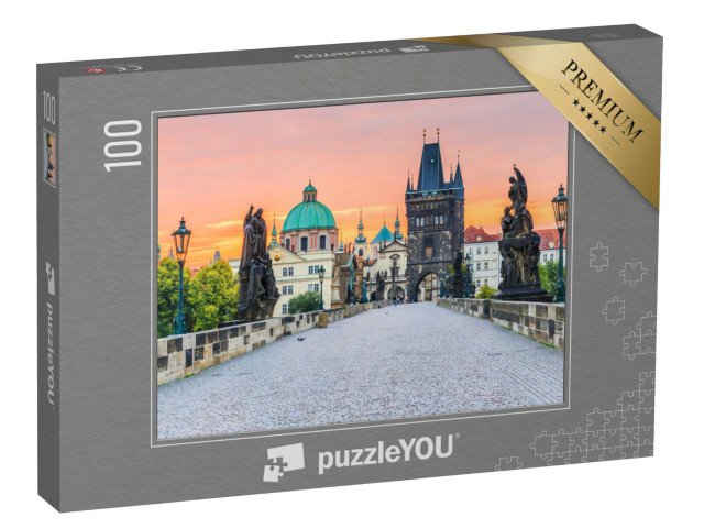 puzzle 100 dílků „Karlův most a Staroměstská věž při východu slunce, Praha, Česká republika“