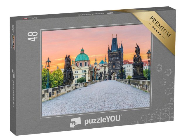 puzzle 48 dílků „Karlův most a Staroměstská věž při východu slunce, Praha, Česká republika“