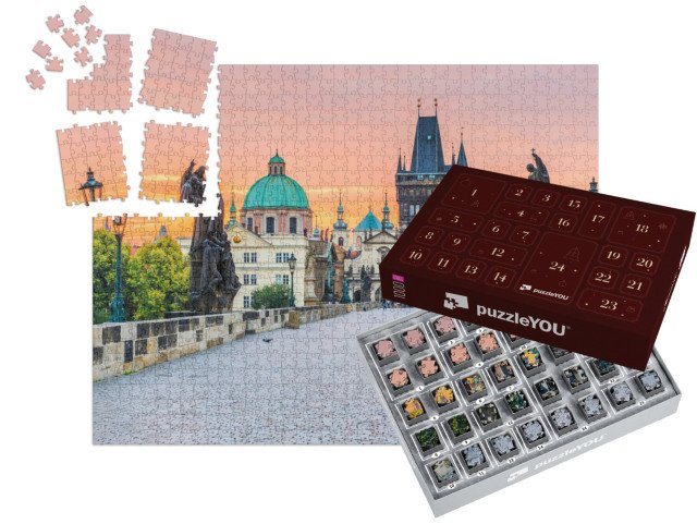 Adventní kalendář „Karlův most a Staroměstská věž při východu slunce, Praha, Česká republika“