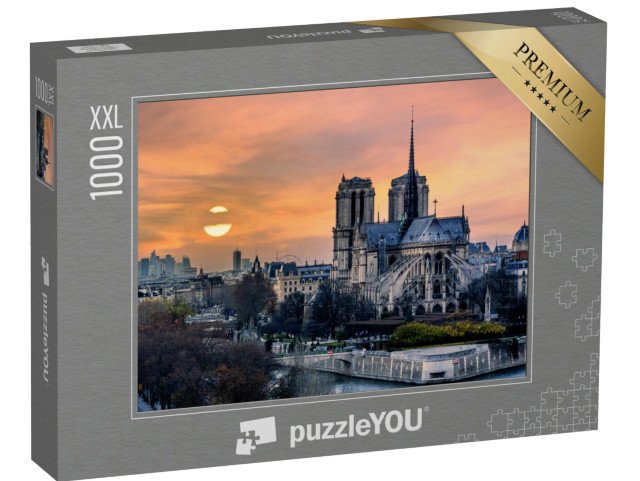 puzzle 1000 dílků XXL „Katedrála Notre Dame de Paris při západu slunce, Paříž, Francie“
