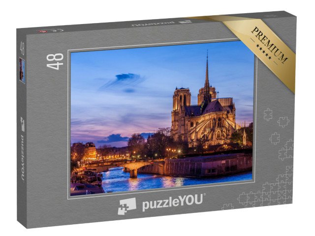 puzzle 48 dílků „Katedrála Notre Dame de Paris v noci, Paříž, Francie“
