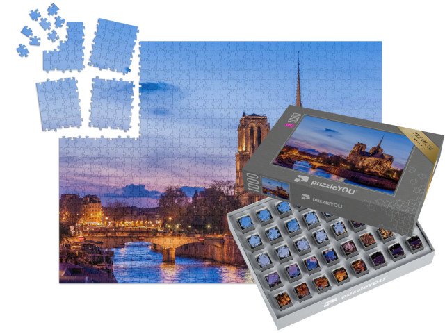 SMART SORTED® | Puzzle 1000 dílků „Katedrála Notre Dame de Paris v noci, Paříž, Francie“