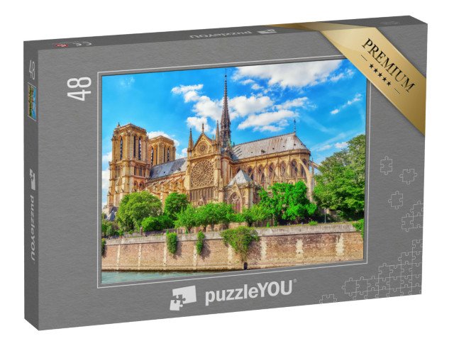puzzle 48 dílků „Katedrála Notre Dame od Seiny, Paříž, Francie“