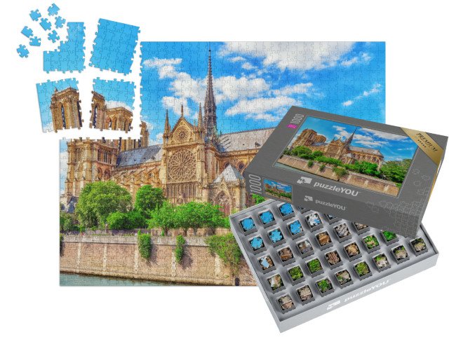 SMART SORTED® | Puzzle 1000 dílků „Katedrála Notre Dame od Seiny, Paříž, Francie“