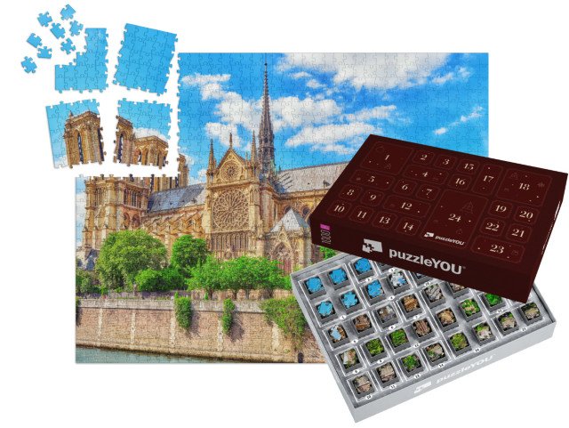 Adventní kalendář „Katedrála Notre Dame od Seiny, Paříž, Francie“