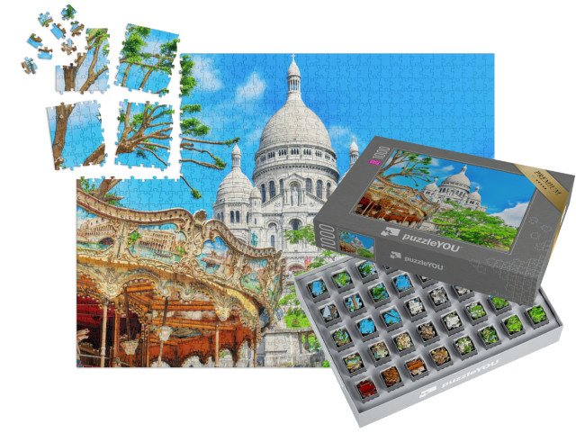 SMART SORTED® | Puzzle 1000 dílků „Katedrála Sacre Coeur na pahorku Montmartre, Paříž, Francie“