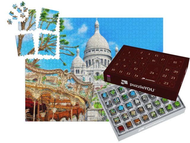 Adventní kalendář „Katedrála Sacre Coeur na pahorku Montmartre, Paříž, Francie“