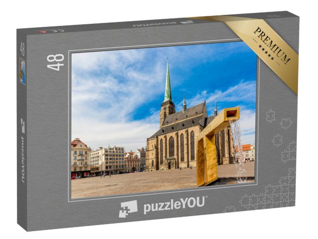 puzzle 48 dílků „Katedrála sv. Bartoloměje na náměstí v Plzni, Česká republika“