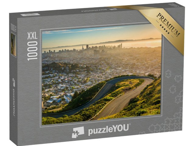 puzzle 1000 dílků XXL „Klikatá silnice a výhled na centrum San Francisca, Kalifornie“