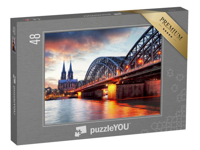 puzzle 48 dílků „Kolínská katedrála a Hohenzollernský most, Německo“