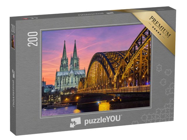 puzzle 200 dílků „Kolínská katedrála a Hohenzollernský most při západu slunce, Německo“