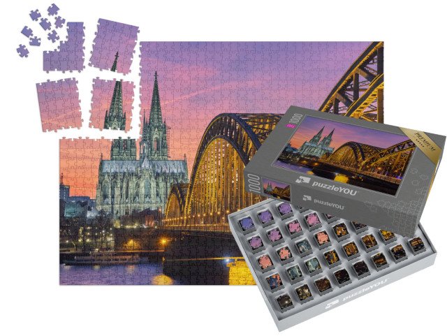 SMART SORTED® | Puzzle 1000 dílků „Kolínská katedrála a Hohenzollernský most při západu slunce, Německo“
