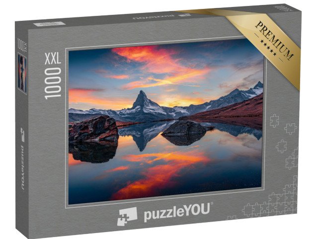 puzzle 1000 dílků XXL „Krásná alpská krajina, pohled na Stellisee s Matterhornem, vrchol“