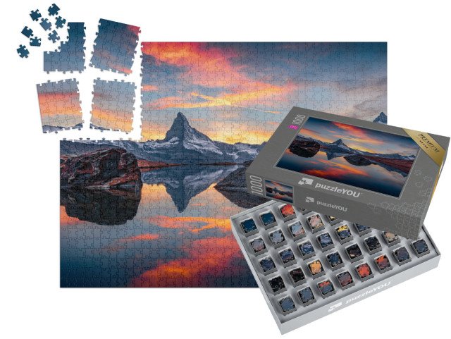 SMART SORTED® | Puzzle 1000 dílků „Krásná alpská krajina, pohled na Stellisee s Matterhornem, vrchol“