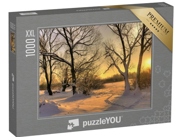 puzzle 1000 dílků XXL „Krásný zimní západ slunce se zasněženými stromy“