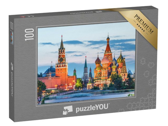 puzzle 100 dílků „Kreml a chrám Vasila Blaženého na Rudém náměstí, Moskva, Rusko“
