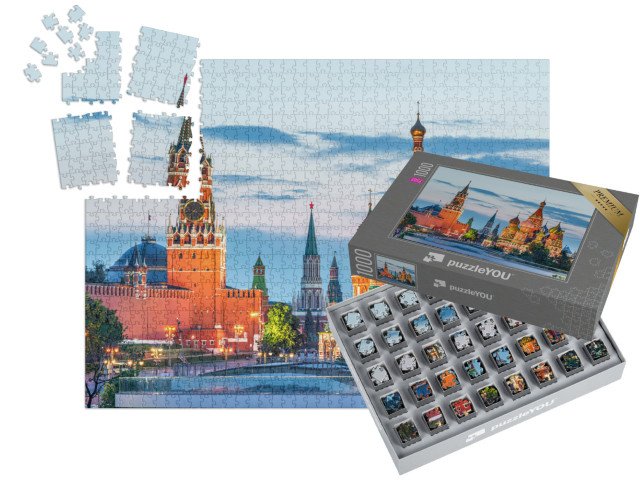 SMART SORTED® | Puzzle 1000 dílků „Kreml a chrám Vasila Blaženého na Rudém náměstí, Moskva, Rusko“