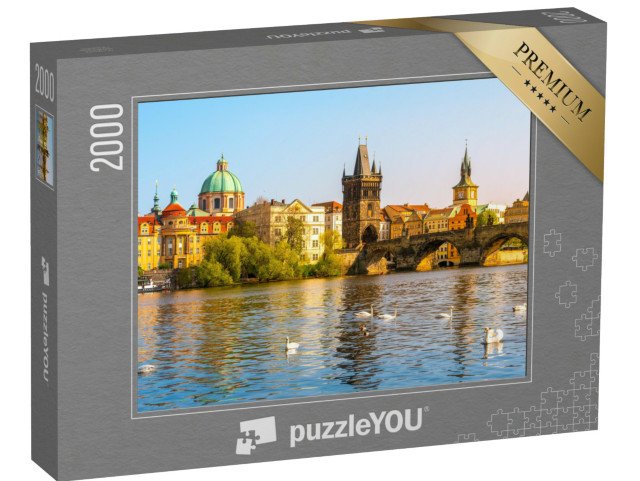 puzzle 2000 dílků „Labutě na Karlově mostě přes Vltavu, Praha, Česká republika“