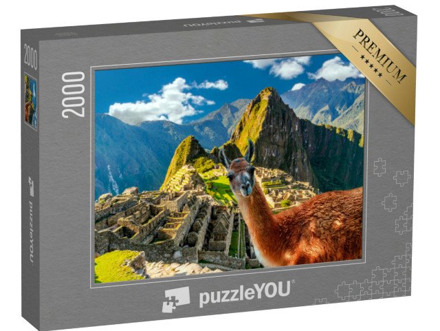 puzzle 2000 dílků „Lama stojící na vyhlídce Machu Picchu v Peru“