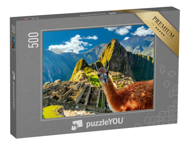 puzzle 500 dílků „Lama stojící na vyhlídce Machu Picchu v Peru“