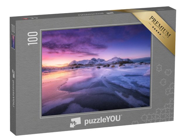 puzzle 100 dílků „Ledové pobřeží při barevném západu slunce, Lofoty, Norsko“