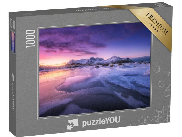 puzzle 1000 dílků „Ledové pobřeží při barevném západu slunce, Lofoty, Norsko“