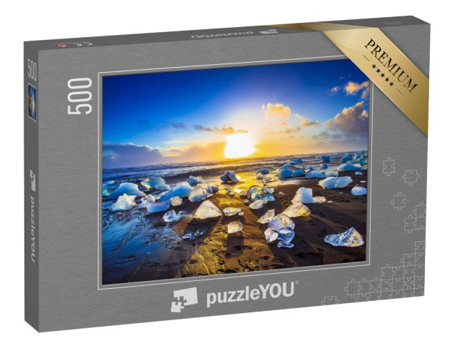 puzzle 500 dílků „Ledové útesy s černou písečnou pláží na pláži Jokulsarlon, Island“