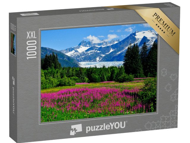 puzzle 1000 dílků XXL „Ledovec Mendenhall Glacier s kvetoucími ohnivci, Aljaška“