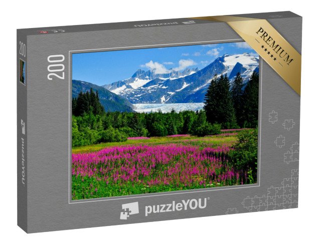 puzzle 200 dílků „Ledovec Mendenhall Glacier s kvetoucími ohnivci, Aljaška“