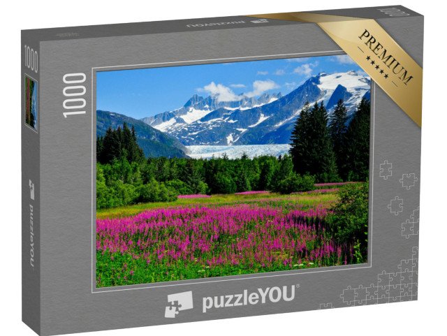 puzzle 1000 dílků „Ledovec Mendenhall Glacier s kvetoucími ohnivci, Aljaška“