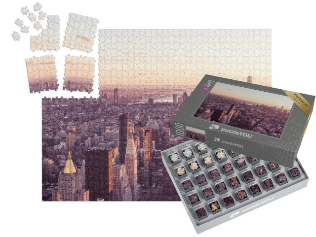 SMART SORTED® | Puzzle 1000 dílků „Letecký pohled na dolní Manhattan při západu slunce, USA“