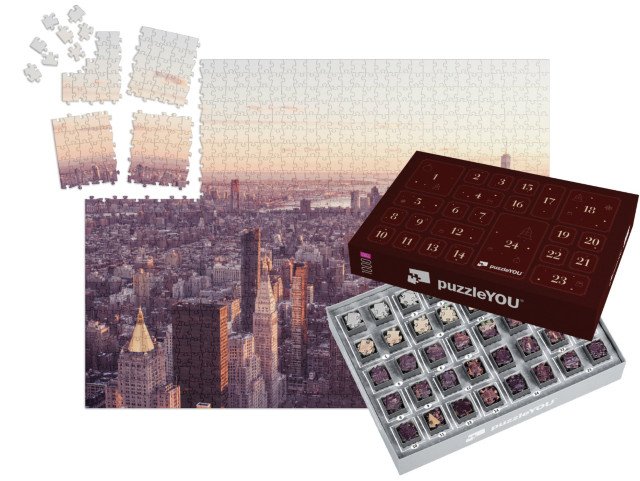 Adventní kalendář „Letecký pohled na dolní Manhattan při západu slunce, USA“