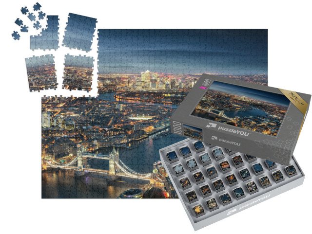 SMART SORTED® | Puzzle 1000 dílků „Letecký pohled na Londýn, Tower Bridge večer, Anglie“