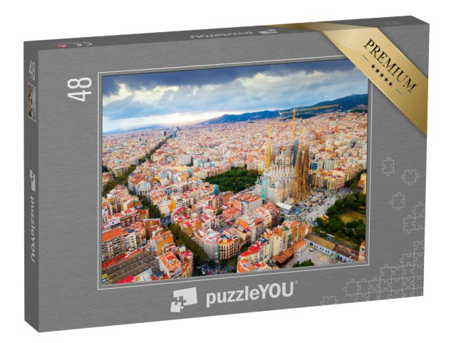 puzzle 48 dílků „Letecký pohled na panorama Barcelony, Španělsko“