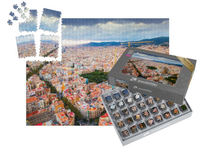 SMART SORTED® | Puzzle 1000 dílků „Letecký pohled na panorama Barcelony, Španělsko“