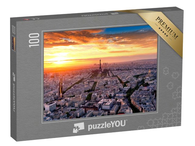 puzzle 100 dílků „Letecký pohled na Paříž při západu slunce, Francie“