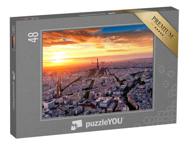 puzzle 48 dílků „Letecký pohled na Paříž při západu slunce, Francie“