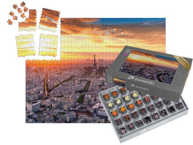SMART SORTED® | Puzzle 1000 dílků „Letecký pohled na Paříž při západu slunce, Francie“