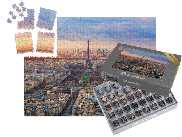 SMART SORTED® | Puzzle 1000 dílků „Letecký pohled na Paříž při západu slunce, Francie“