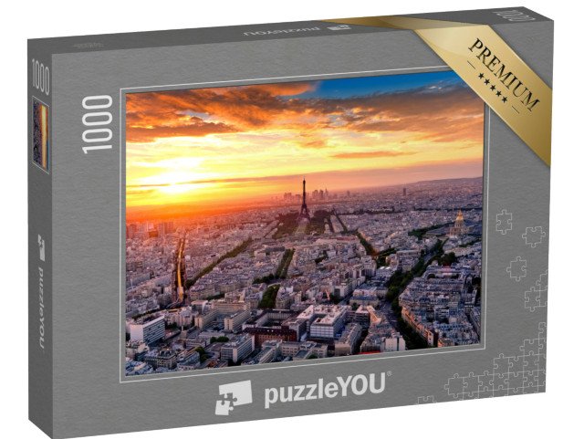puzzle 1000 dílků „Letecký pohled na Paříž při západu slunce, Francie“