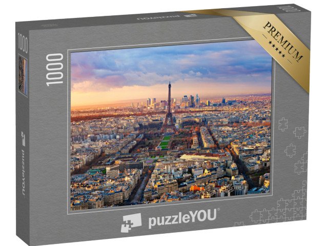 puzzle 1000 dílků „Letecký pohled na Paříž při západu slunce, Francie“