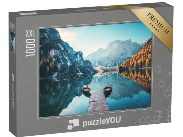 puzzle 1000 dílků XXL „Lodě na jezeře Braies v Dolomitech, Jižní Tyrolsko, Itálie“