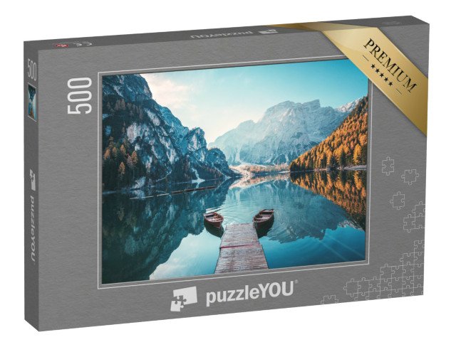puzzle 500 dílků „Lodě na jezeře Braies v Dolomitech, Jižní Tyrolsko, Itálie“