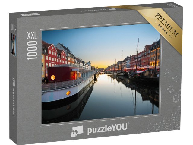 puzzle 1000 dílků XXL „Lodě v Nyhavnu při západu slunce, Kodaň, Dánsko“